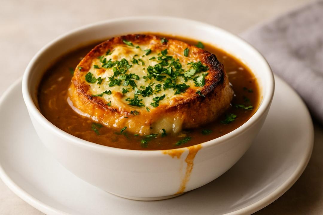 French Onion Soup Recipe (With Baguette and Melted Cheese)
