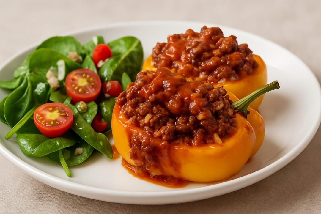 Ground Beef Stuffed Green Bell Peppers Recipe (Baked)