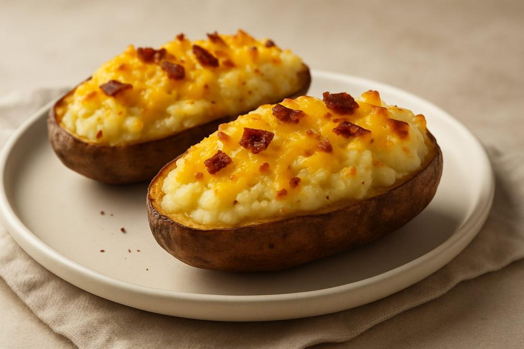 İki Kez Fırınlanmış Patates Tarifi (Peynirli ve Bacon’lı)
