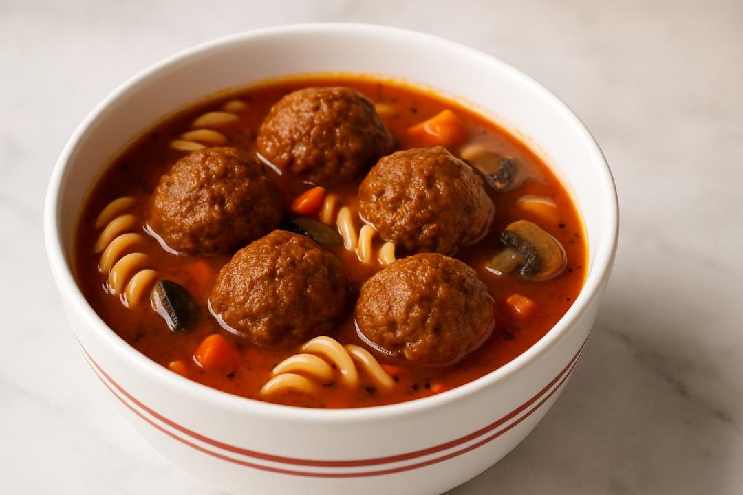 Meatball Soup Recipe (Tomato Broth with Veggies and Macaroni)