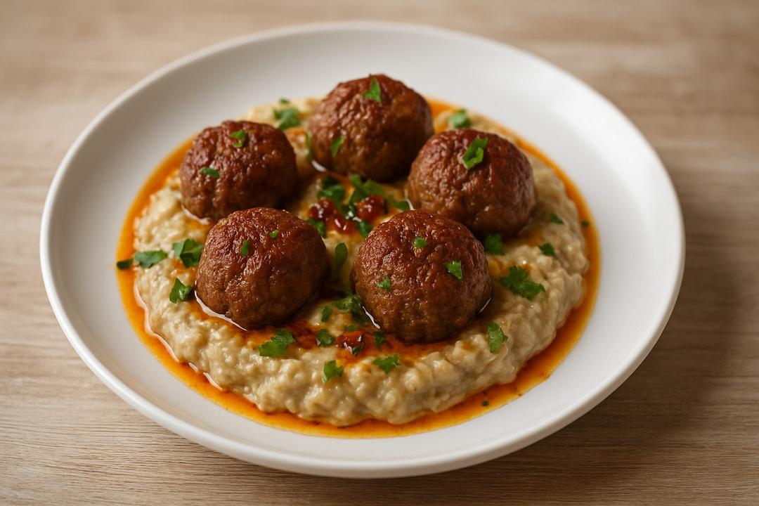 Meatballs on Eggplant Puree