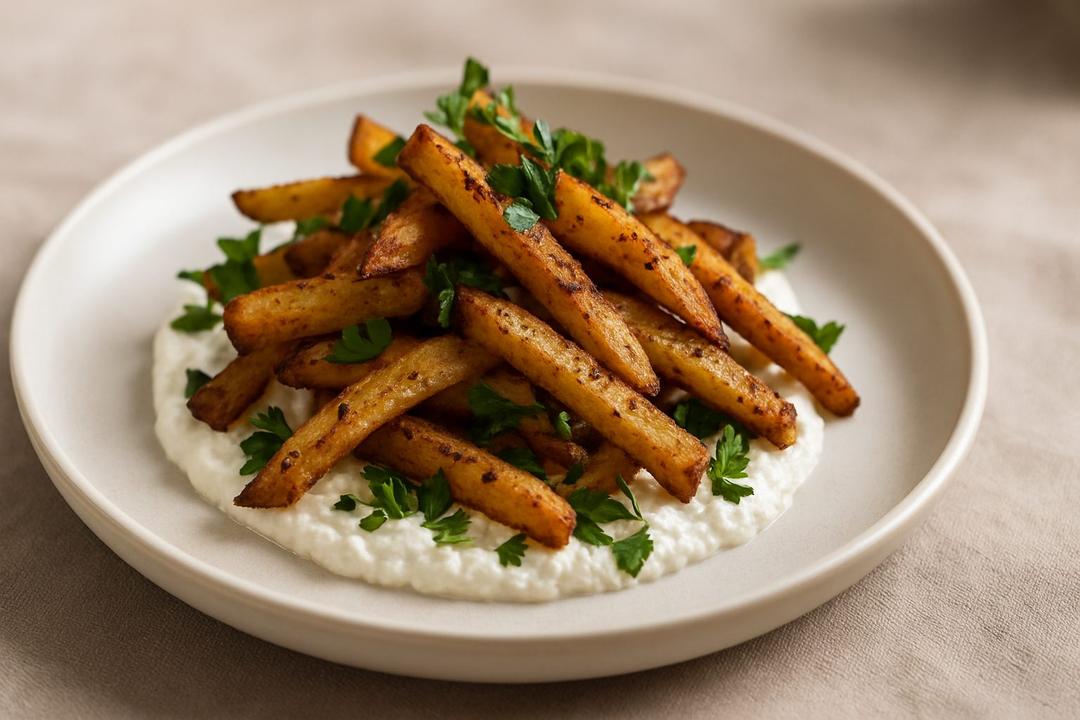 Oven Baked Potatoes on Cottage Cheese Bed Recipe
