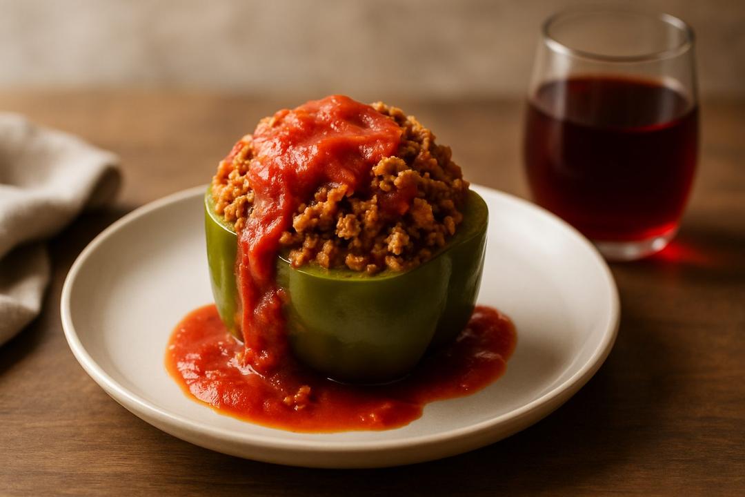 Oven Ground Beef and Rice Stuffed Green Bell Peppers Recipe