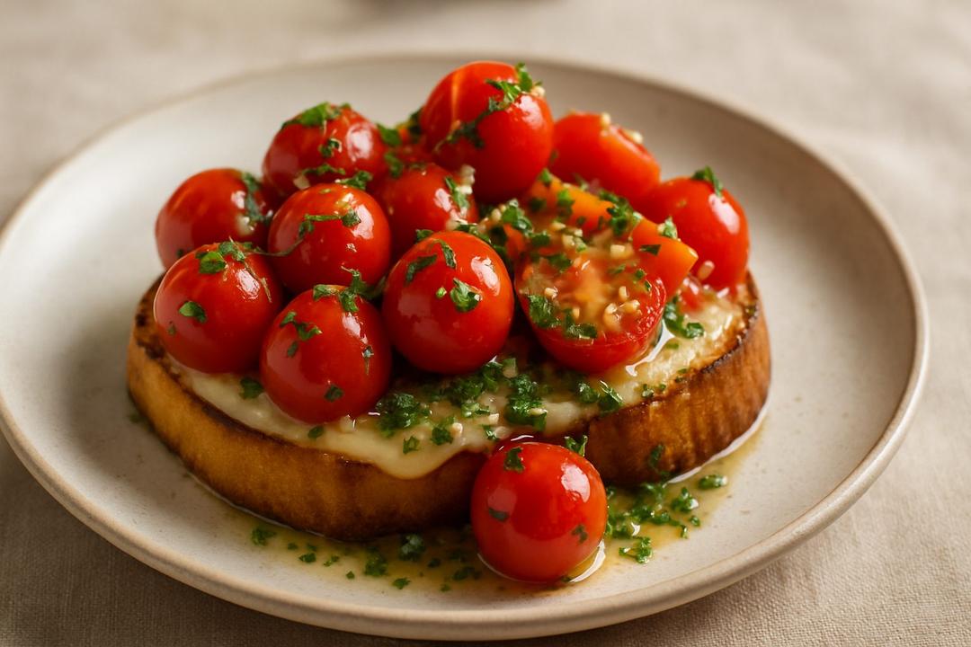 Provolon Peynirli Sarımsaklı Ekmek Üstü Cherry Domates Tarifi