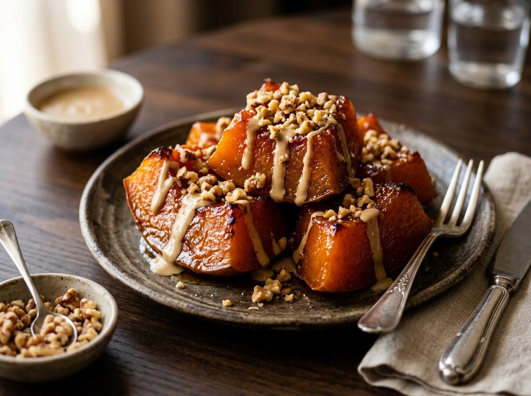 Candied Baked Turkish Pumpkin with Tahini and Walnuts