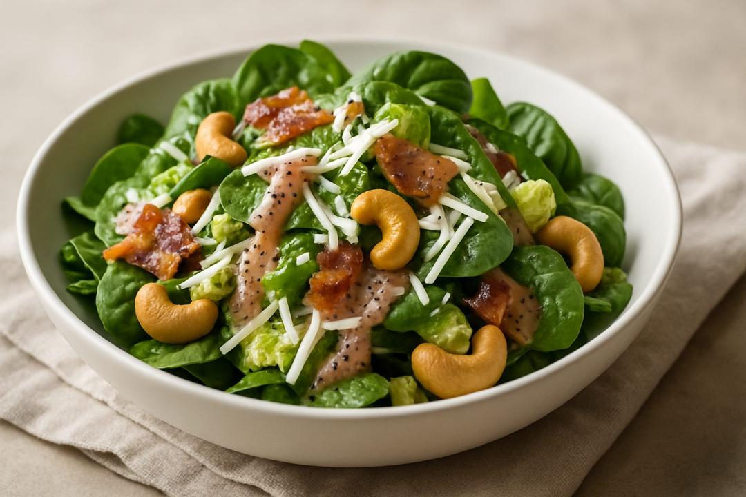 Spinach Cashew Salad Recipe (Poppy Seed Dressing)