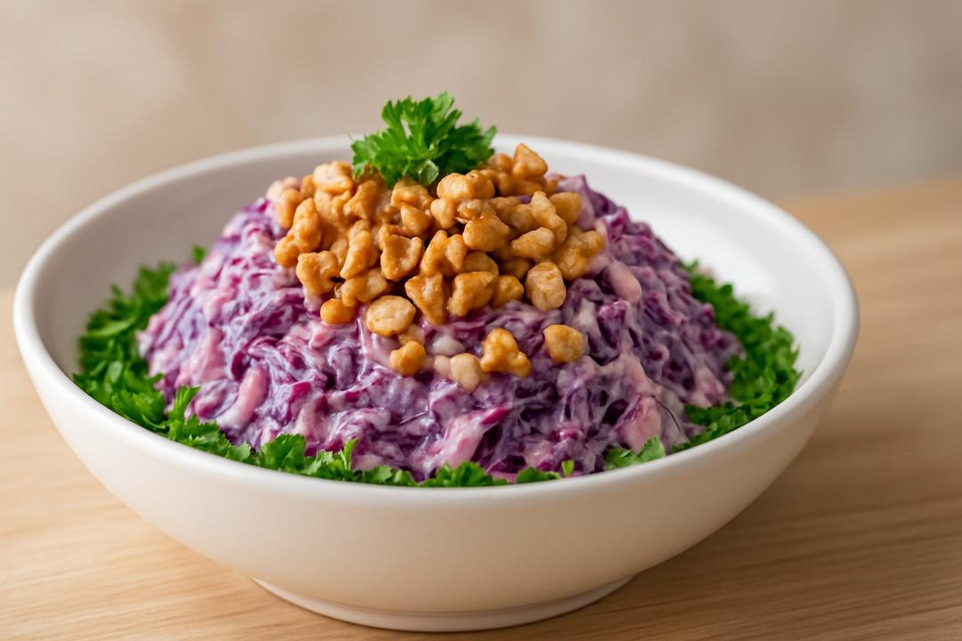Turkish-Style Yogurt Cabbage Salad Recipe (Red Cabbage, Walnut)